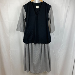 LoveBirds Black‎ & White Stripe Relaxed Lagenlook Apron Front Dress Medium